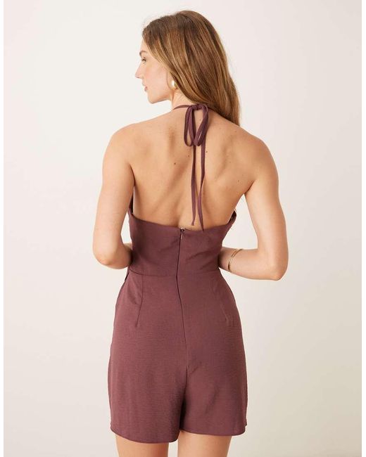 ASOS Purple Halter Asym Overlay Detail Playsuit