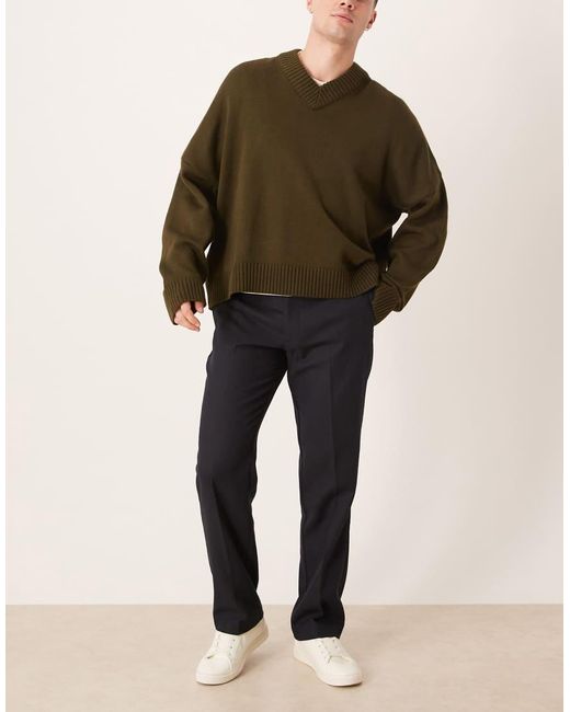 ASOS Blue Smart Straight Leg Wool Mix Trousers for men