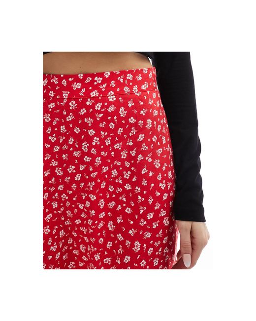Monki Red Midi Skirt