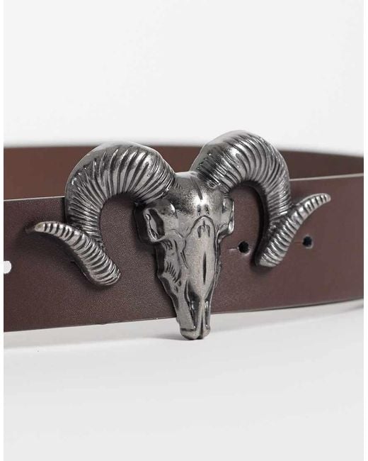ASOS Brown Ram Head Western Buckle Belt for men