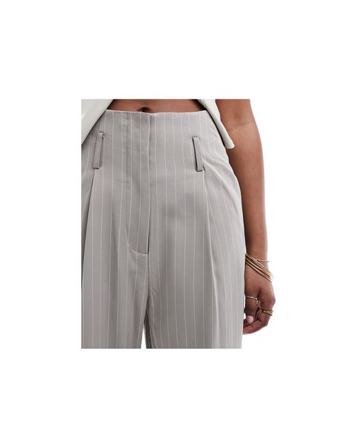 Vero Moda Gray Tailored High Waisted Relaxed Straight Leg Trousers With Belt Loop Detail