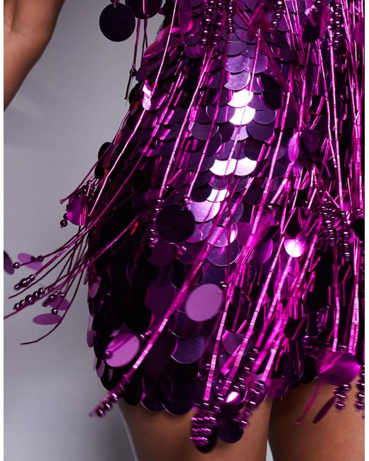 asos purple fringe dress ASOS EDITION Curve beaded fringe and sequin mini dress with blouson sleeve in purple