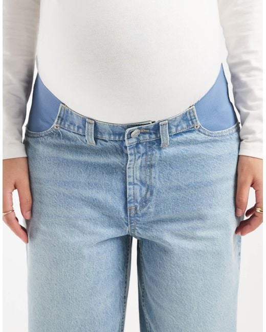 ASOS Blue Asos Design Maternity High Rise Relaxed Mom Jean
