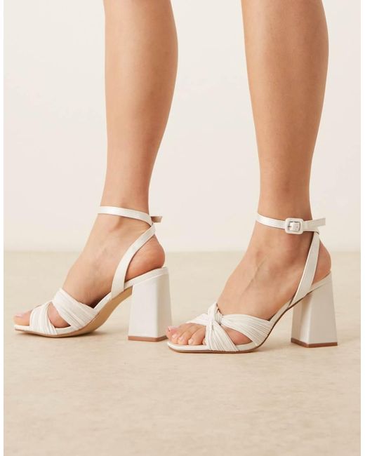 Be Mine Wide Fit White Bridal snuggle Plisse Block Heeled Sandals