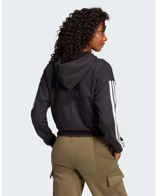 Sudadera Negra Y Blanca Con Capucha, Cremallera Y 3 Rayas De Felpa Rizada Essentials De -Negro Adidas Originals de color Black