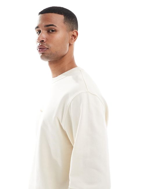 Jack & Jones White Oversize Sweat Shirt With Embroidered Logo for men