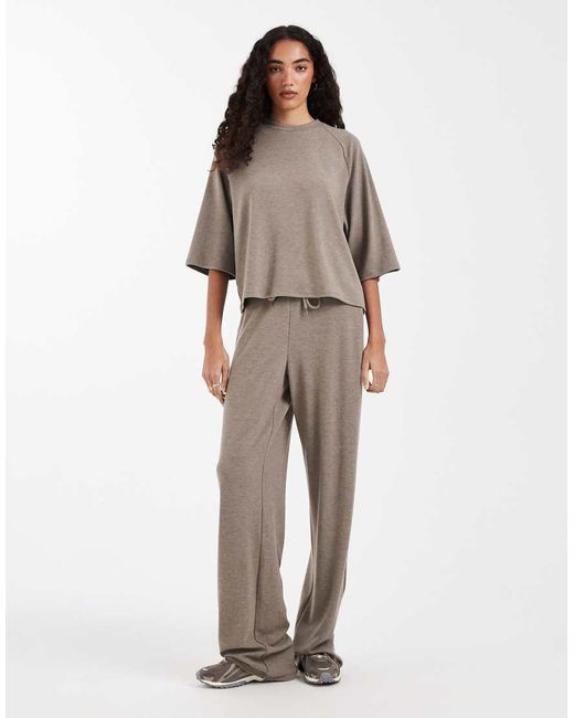 ONLY Brown Soft Texture Boxy T-Shirt Co-Ord