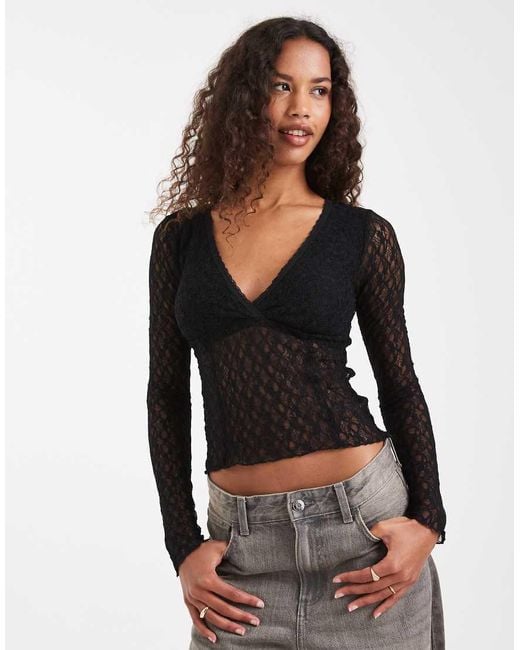 Cotton On Black Zali Cross Over Long Sleeve Top