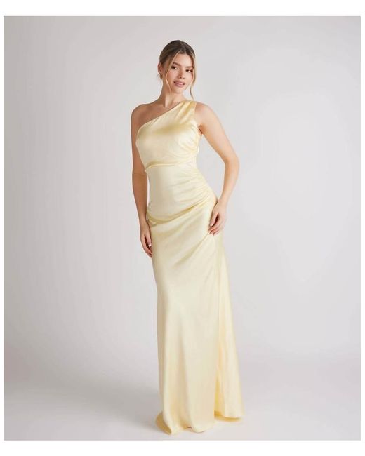 Six Stories Blue One Shoulder Satin Bridesmaid Dress