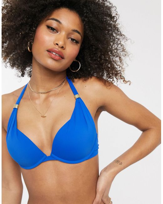 Dorina Bright Blue Buckle Lightly Padded Bikini Top