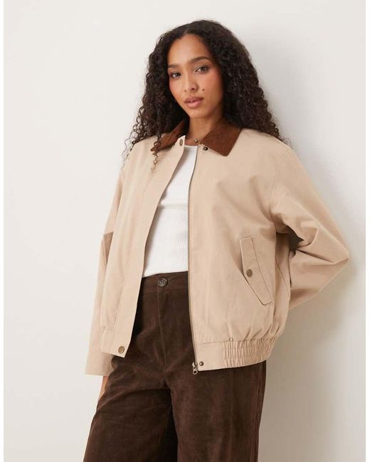 Pimkie Natural Canvas Contrast Corduroy Collar Trucker Jacket
