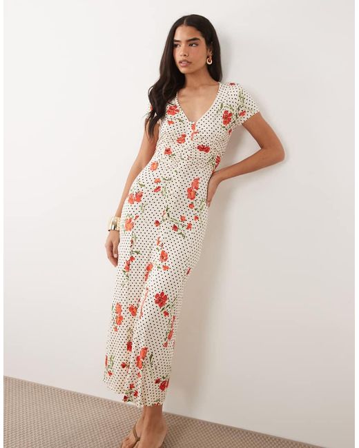 ASOS Natural Button Front Ruched Waist Tea Dress