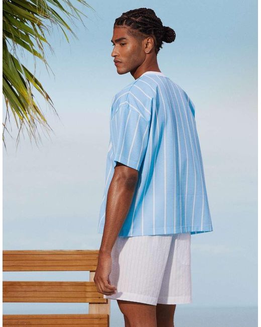 ASOS Gestreept Oversized T-Shirt Met Rechte Pasvorm En Grafisch Logo in het Blue voor heren
