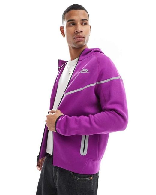 Nike Purple Tech Fleece Reflective Full Zip Windrunner Hoodie for men