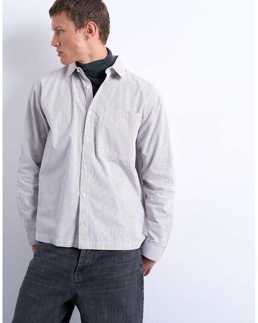 Camicia Comoda Écru E Marrone Tono Su Tono A Righe di Topman in White da Uomo