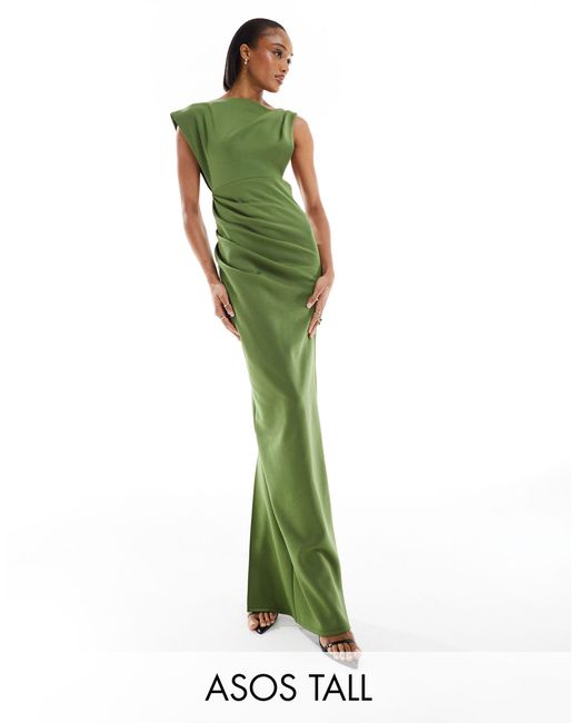 ASOS Green Asos Design Tall Asymmetric High Neck Minimal Maxi Dress