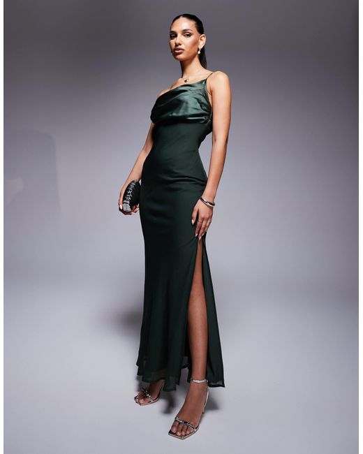 ASOS Blue Satin Chiffon Mix Draped One Shoulder Maxi Dress