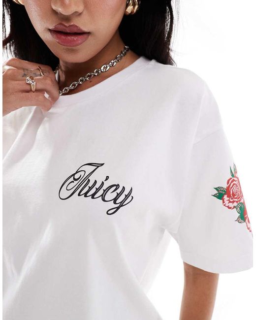 Juicy Couture White Rose Print Logo T-Shirt