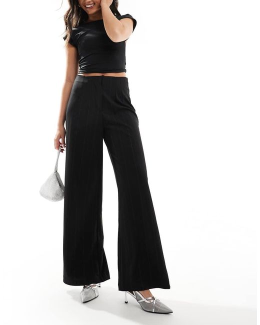 Vero Moda Black Wide Leg Trousers With Glitter Pinstripe