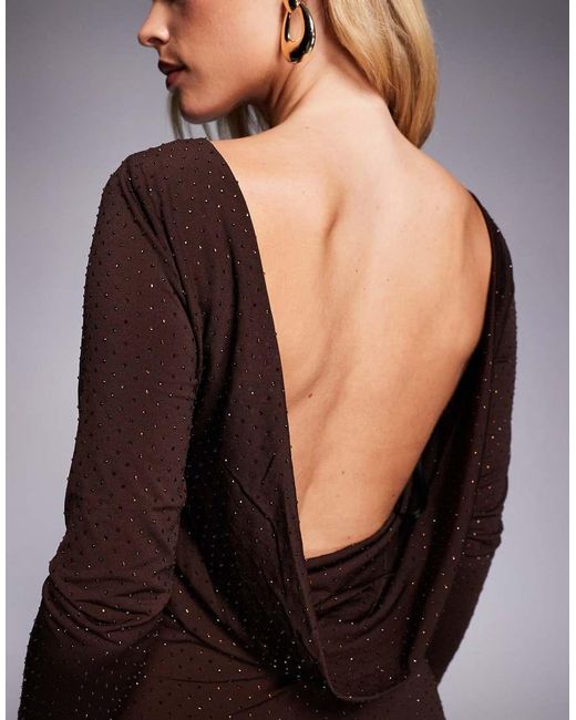 TFNC London Brown Long Sleeve Cowl Back Maxi Dress