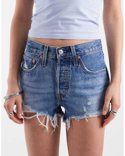 Levi's Blue 501 Original Mid Shorts With Raw Hem
