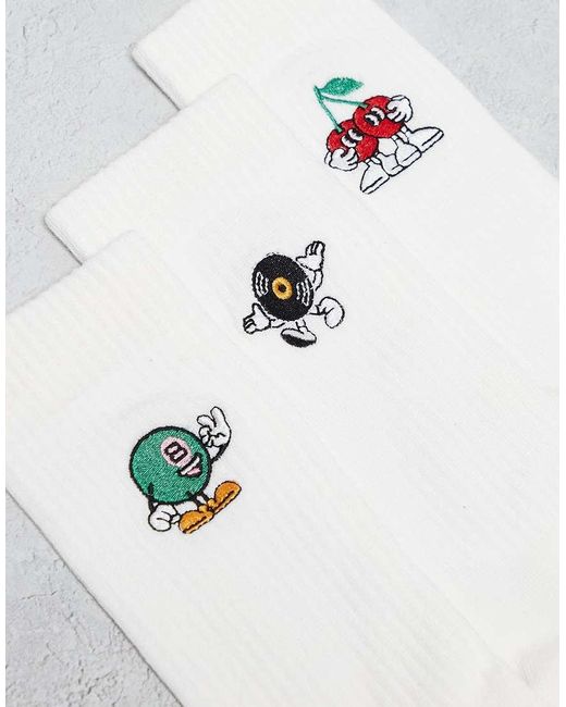Confezione Da 3 Paia Di Calzini Bianchi Con Stampa Di Personaggi di ASOS in White da Uomo