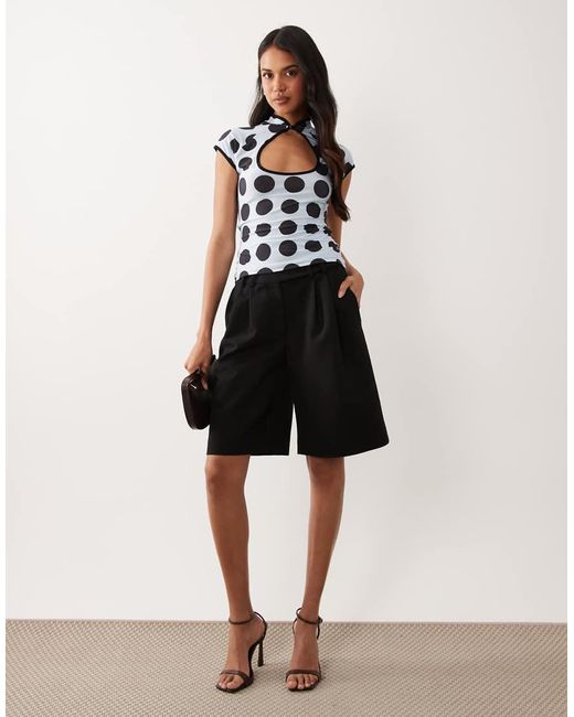 ASOS Black Printed Short Sleeve Cut Out Top