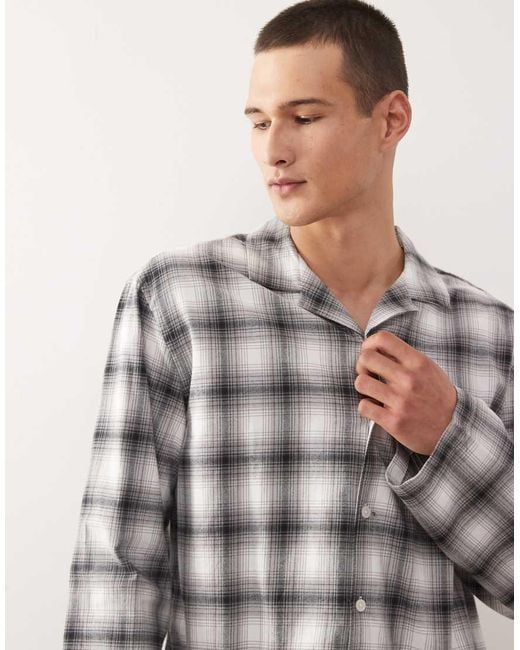 Weekday Gray Co-ord Oversized Flannel Shirt Pyjamas for men