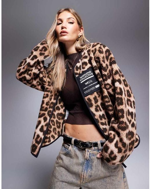 ASOS Multicolor Weekend Collective Leopard Borg Zip Through