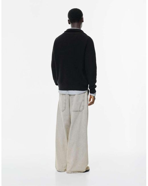 Pull&Bear Black Quarter-Zip Sweater for men