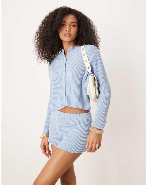 ASOS Geribbelde Gebreide Micro Shorts Met Halfhoge Taille in het Blue