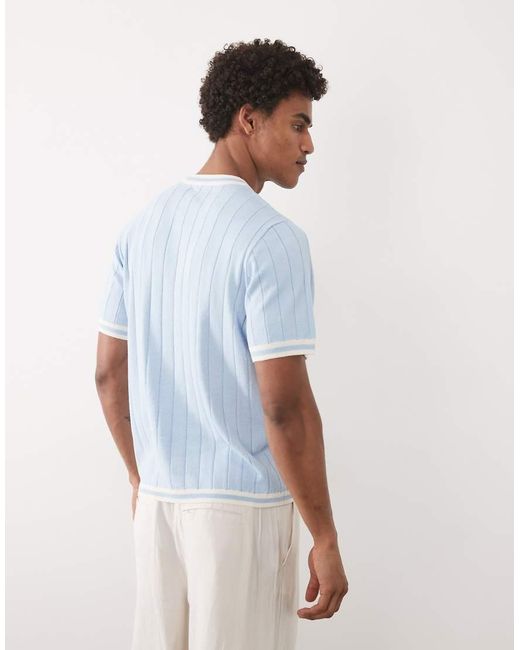 ASOS Blue Knitted Ribbed T-shirt With White Tipping for men