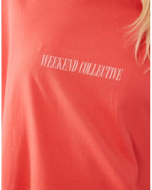 ASOS Red Weekend Collective Icon Oversized T-shirt With Stacked Back Logo