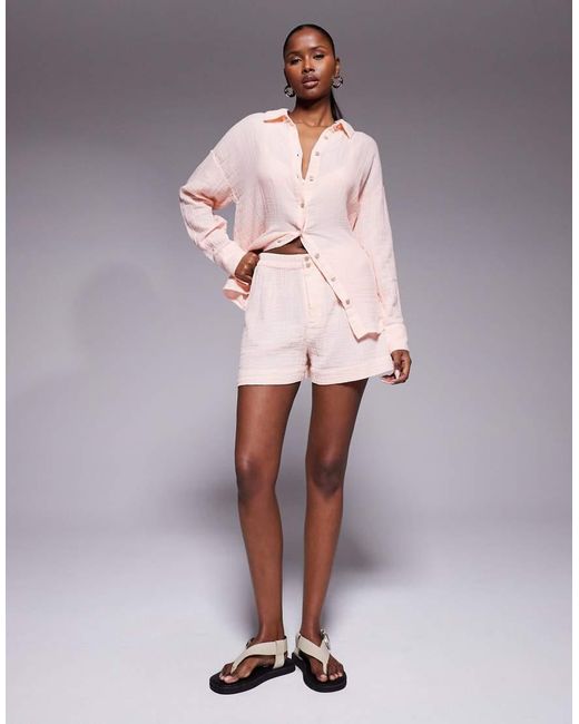 River Island Pink Double Lined Muslin Beach Shirt