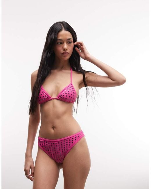 Collusion Pink All Over Studded Triangle Bikini Top