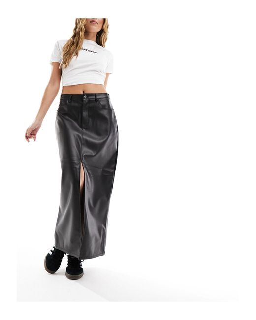 Vila Black Leather Look Midi Skirt