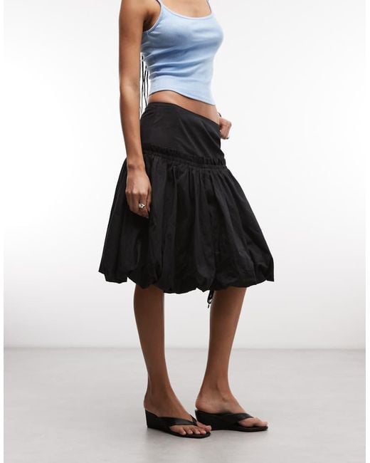 ASOS Black Drawstring Drop Waist Midi Length Bubble Skirt