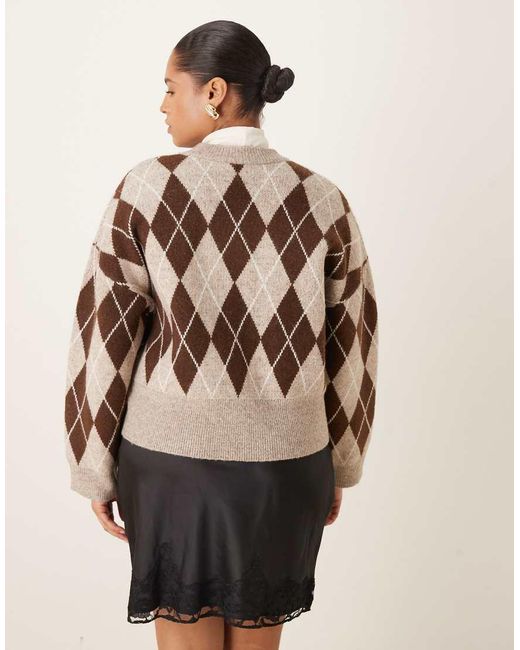 ASOS Natural Asos Design Curve Argyle Embellished Neck Jumper