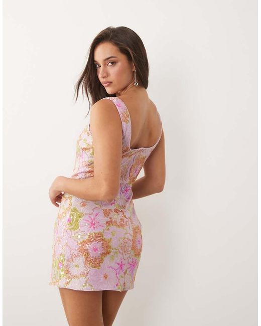 Missy Empire Pink Sequin Square Neck Side Split Mini Dress