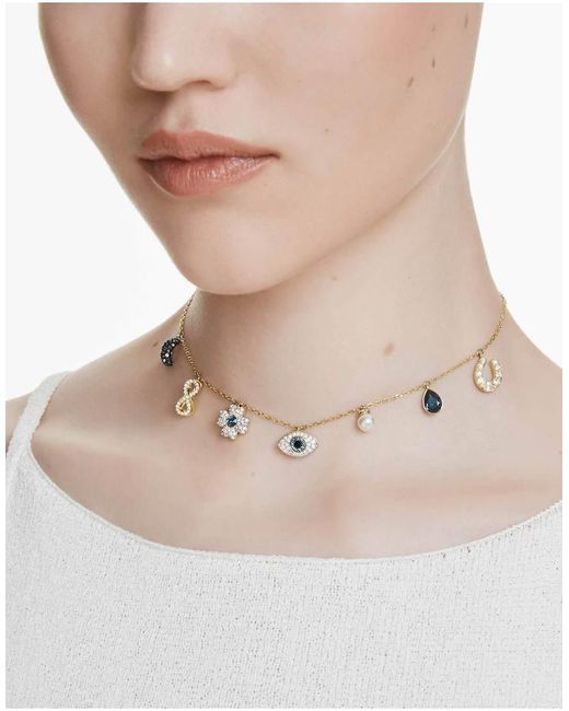 Swarovski Natural Symbolica Choker, Crystal Pearl, Moon, Infinity, Clover, Evil Eye And Horseshoe, -Tone Plated