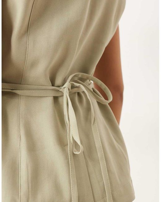 Vila Natural Tie Waist Tailored Waistcoat Co-ord
