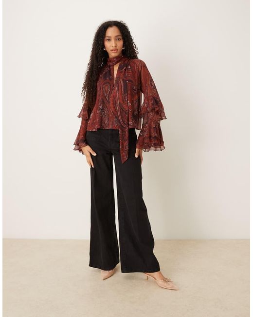 Mango Red Ruffle Sleeves Blouse