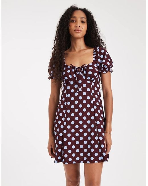 New Look Red Polka Dot Crinkle Milkmaid Mini Dress