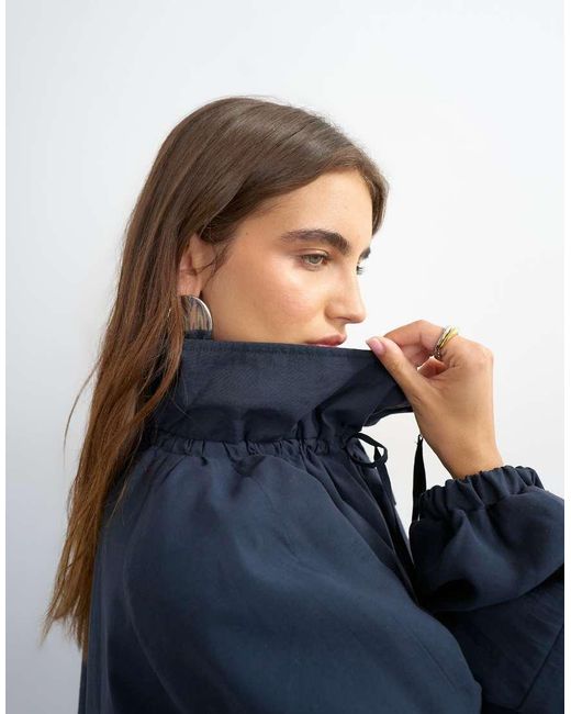 TOPSHOP Blue Co Ord Funnel Neck Jacket With Tie Waist