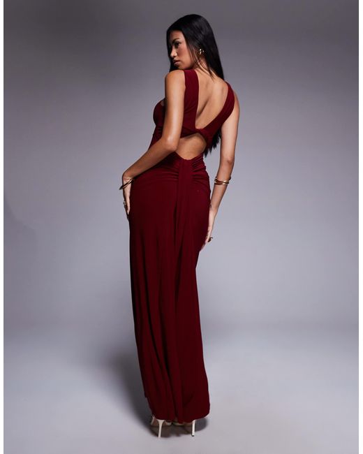 ASOS Red Trimmed Halterneck Maxi Dress With Twisted Back Detail