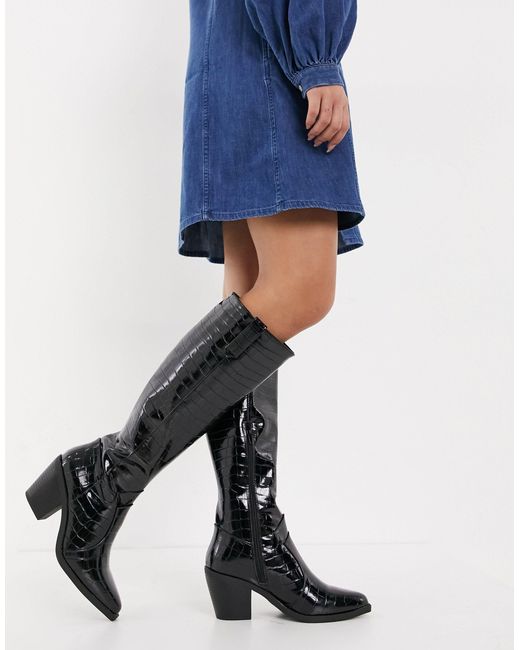 black knee high cowgirl boots