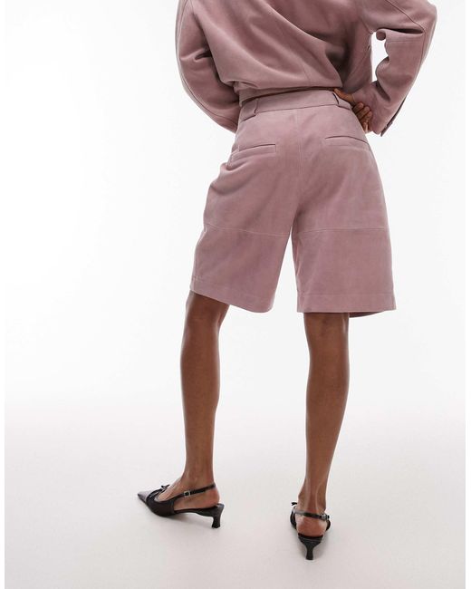 Bermuda long d'ensemble en daim authentique TOPSHOP en coloris Pink