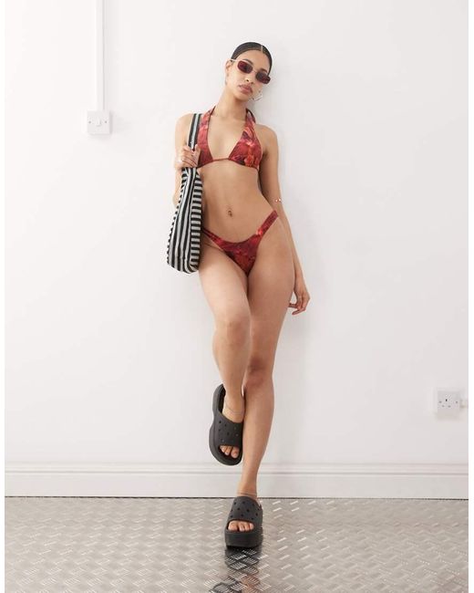 Motel White Farida Hibiscus Print Bikin Bottoms