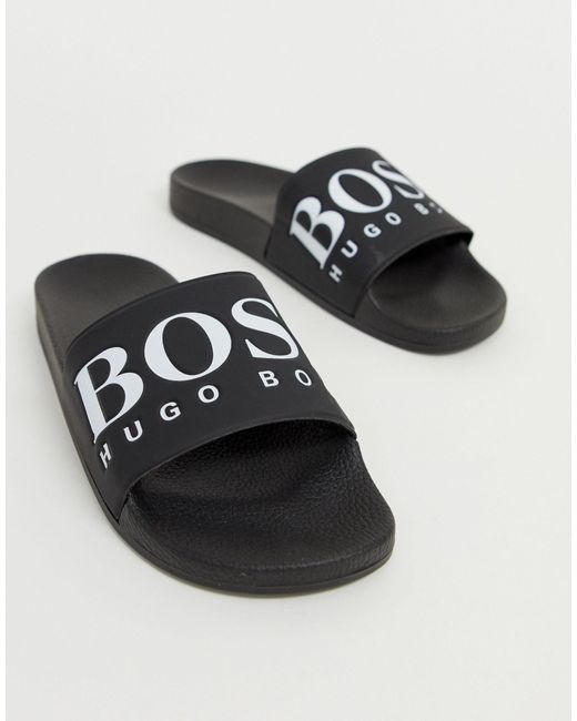 Sandalias negras con logo BOSS by Hugo Boss de hombre de color Black