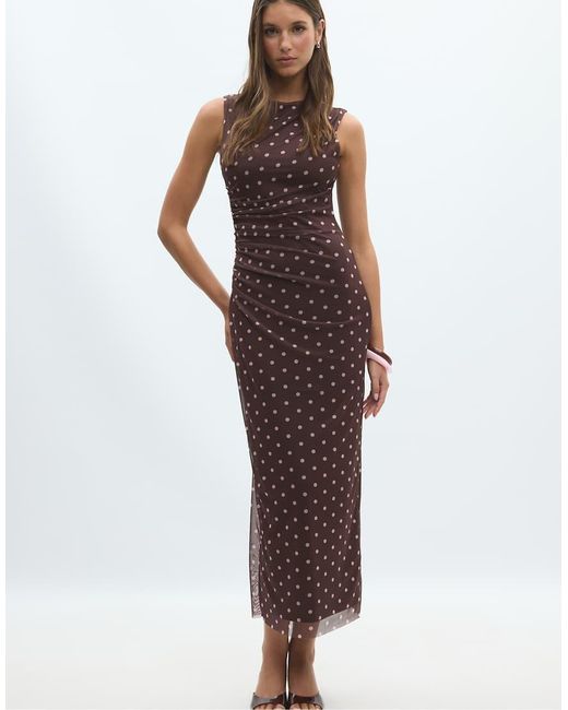 Stradivarius Brown Sleeveless Tulle Midi Dress